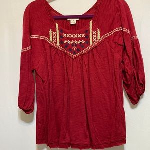 SUNDANCE NWOT RED COTTON WITH FRONT EMBROIDERY BLOUSE